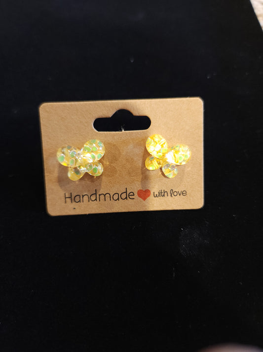 Yellow sparkly butterfly studs