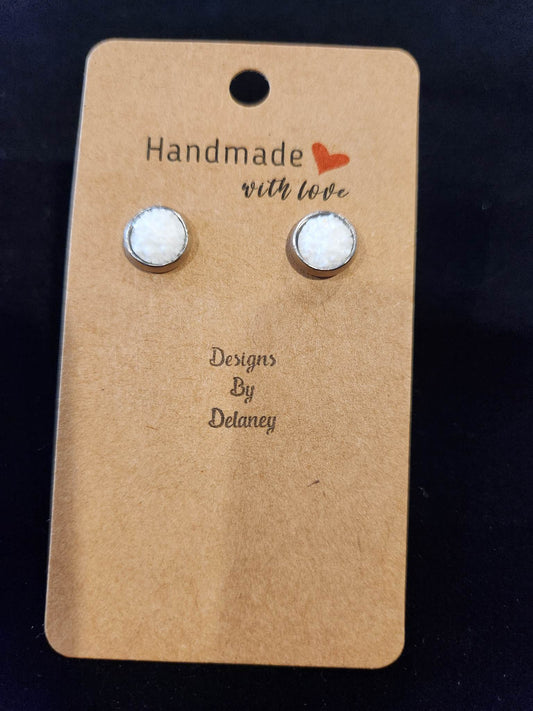 Silver and white stud earrings